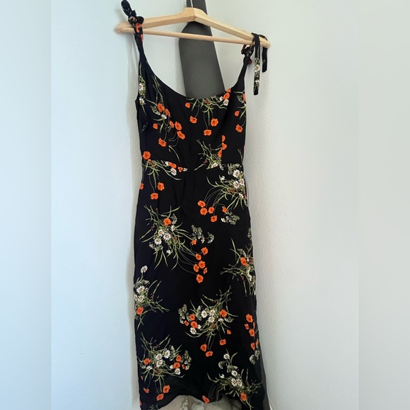 Reformation Dresses & Skirts - Reformation Black Midi Dress with Orange Floral Print in 4
